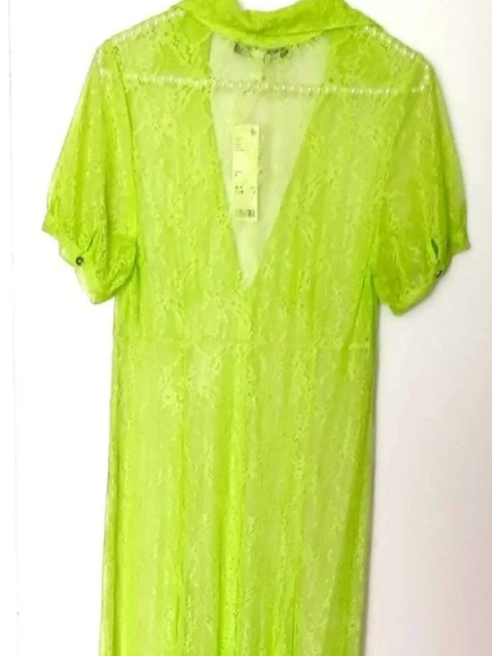 Urban Outfitters Connie Sheer Lace Maxi Dress Neon Green Size M NWT - Picture 7 of 10